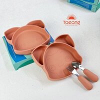 Set bộ 4 món bát thìa dĩa ăn dặm Silicone Taeang (hình cáo Fox, có đế hít chống đổ)