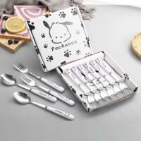 SET BỘ 6 CÁI THÌA DĨA INOX CÁN SỨ AN TOÀN HÌNH POCHACCO CÓ KÈM HỘP SIÊU ĐÁNG YÊU
