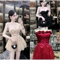 SÉT BỘ ÁO 2 DÂY ĐÍNH HOA CHÂN VÁY LƯỚI XÒE TÔN DÁNG Nữ Women