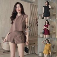 Set Bộ Áo Cánh Dơi Phối Quần Short Trơn Đơn Giản HÀN QUỐC Thoải Mái BY7198