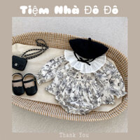 Set Bộ áo cổ bèo quần bí dài tay hoa nhí sang trọng cổ bèo tiểu thư dễ thương