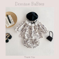 Set Bộ áo cổ bèo quần bí dài tay hoa nhí sang trọng cổ bèo tiểu thư dễ thương giành chô em bé gái 5-15kg