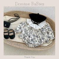 Set Bộ áo cổ bèo quần bí dài tay hoa nhí sang trọng cổ bèo tiểu thư dễ thương 5-15kg