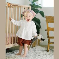 Set bộ áo cổ sen kèm quần linen cao cấp phong cách vintage bé gái