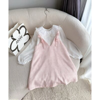 Set Bộ Áo Cổ Sen Kèm Yếm Suông Hồng Anna - Set Hani