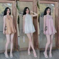 Set bộ áo cổ yếm bóng quần đùi sort lưng thun dạo phố siêu xinh❤️