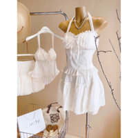 Set bộ áo cổ yếm hoa