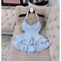 sét bộ áo cổ yếm lật mix cv 2 tầng