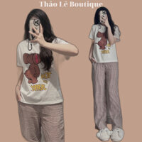 Set bộ áo cộc kèm quần dài suông nữ hình Tom & Jerry - Hl