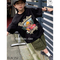 Set bộ áo cotton in hình Car Radiator mix quần kaki túi hộp nhà Elaine cho bé trai size từ 12-45 cân ELN252