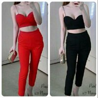 Set bộ áo croptop cúp ngực và quần dài