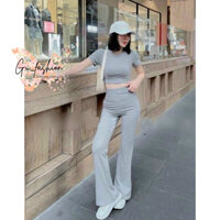Set Bộ Áo Croptop Ôm Dáng Và Quần Ống Loe Thời Trang Nữ Gu Fashion