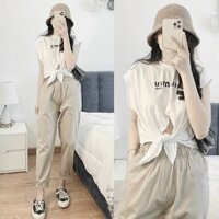 Set Bộ Áo Croptop Quần Thô Phong Cách