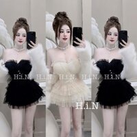SÉT BỘ ÁO CÚP BÈO KIỂU ĐÍNH NÚT MIX CHÂN VÁY LƯỚI TẦNG