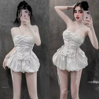 SET BỘ ÁO CÚP ĐAN NGỰC Phối Khoá Kéo Croptop + Chân Váy Bí Xoè