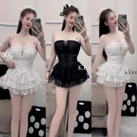 SÉT BỘ ÁO CÚP NGỰC CHÂN VÁY REN XÒE NHIỀU TẦNG