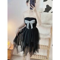 Sét bộ Áo Cúp Ngực Đính Nơ + Chân Váy Lai Nhọn