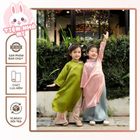 Set bộ Áo dài cách tân cho bé kèm phụ kiên đồ đôi mẹ và con vải lụa cao cấp dáng suông size 10-34kg