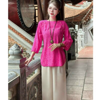 Set bộ áo dài cách tân thời trang nữ sang chảnh chất áo gấm cổ tròn tay lỡ quần tuyết nhung lưng thun ống đứng dài maxi