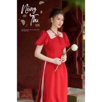 Sét bộ áo dài cách tân thời trang nữ chất nhung cổ yếm cao cấp kèm quần dài maxxi mặc tôn dáng