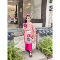 Sét bộ áo dài hoa mẫu đơn.chưa kèm mấn