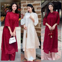 Set Bộ Áo Dài Tết 2025 Chất Lông Vũ Mềm Mịn Phối Quần Phi Bóng BY2191