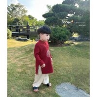 Set bộ áo dài thiên long Beemo vải nhung mềm cho bé trai mặc sự kiện, tết, chụp hình 4597SDB