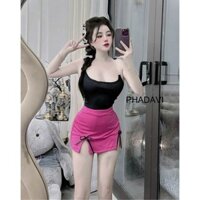 Set Bộ Áo Hai Dây Trong Croptop + Chân Váy A Xẻ Tà Đính Nơ Có Lót Quần PHADAVI  - P118 - sp