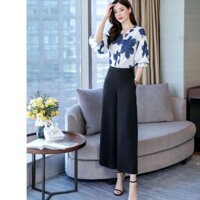 Set bộ áo hoa xanh quần ống rộng cao cấp