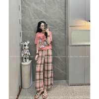 Set bộ áo hông quần kẻ in pet