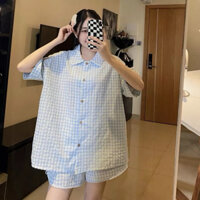 Sét bộ áo kẻ caro form rộng + quần short - 01.
