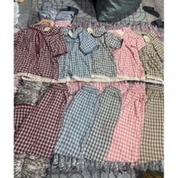 Sét bộ áo kiểu cổ cột dây quần suông bèo viền ren mẫu mới HOTTREN