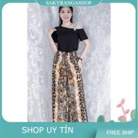 SET BỘ ÁO LỆCH VAI QUẦN ỐNG RỘNG DA BEO