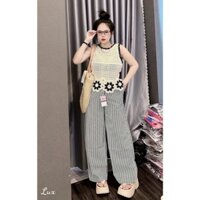 Sét bộ áo len 3 lỗ đính hoa viền dưới , phối quần sọc ống suông cực hot hit