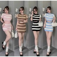 Sét Bộ Áo Len Dệt Kim Croptop Kèm Chân Váy Kẻ Sọc Sét Bộ Đi Chơi Tết Noel Freesize Từ 50kg Đến 100kg Bigsize Quỳnh Anh