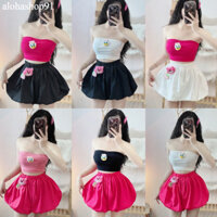 Set Bộ Áo Ống Croptop Đính CON VỊT Nổi + Quần Short Bí Phồng 2 Lớp Kèm Gấu Bông Hồng hình thật nhé khách alohashop91