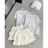 Set bộ áo phông chân váy ren trắng chuẩn hàng QC