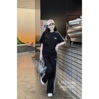 Sét bộ áo phông quần dài kèm 3 sọc  logo cún đáng thêu cực  yêu cực  hot