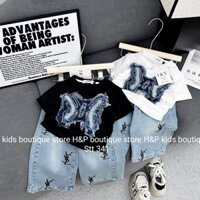 Set bộ áo phông quần jean co giãn bé gái sz 10-30kg