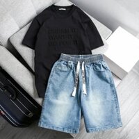 Sét Bộ ( Áo Phông+Quần Short Jean)  Form Rộng Unisex Nam Nữ,Áo Thun Cottong 2 Chiều 250gram,Quần Short Jean Mềm Co Giãn