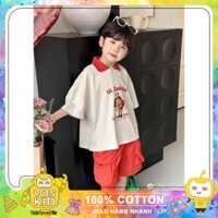 Set bộ áo polo phối cổ đỏ mix quần kaki túi hộp lưng chun nhà Hisun cho bé trai size từ 12-42 cân