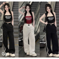 Set Bộ Áo Quây Gân BadBlood Croptop + Quần Ống Xuông Rộng Lưng Chun Viền Sọc Logo