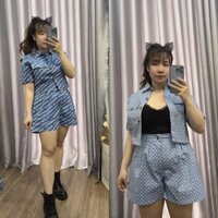 Sét Bộ Áo Sơ Mi 2 Túi GIả Jeans Kèm Quần Short Sét Jeans Hot Hit Bigsize Quỳnh Anh Từ 50 Kg Đến 100 Kg M/L/XL/XXL