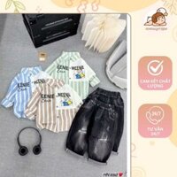 Sét bộ áo sơ mi dài tay phối quần jean dài rách cho bé trai vải mềm - Cocobaby kids