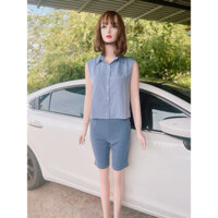 Set bộ áo sơ mi khuy sát nách phối quần ngố sang chảnh Set áo sơ mi  + quần ngố  Size SM Giá 250k/ cả set Hàng có sẵn