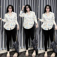 Sét Bộ Áo Sơ Mi Tay Dài In Hình Hình Kèm Quần Ôm Dài Co Giãn Bốn Chiều