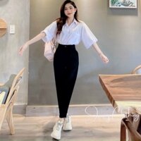 Set bộ áo sơ mi tay lỡ và quần baggy cạp cao Bigsize Kim Ngân từ 50kg đến 100kg - Hàng mới về