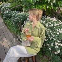 Set Bộ Áo Sơ Mi Xanh Quần Culotte đẹp đũi lụa