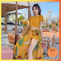 Sét Bộ Áo Tắm Bikini 2 Mảnh Kèm Khăn Mềm Mại - Đồ Bơi Nữ Đi Biển Quần Áo Rời Có Tay