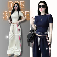 Sét bộ áo tăm tay dài cổ trụ Siêu Hot phối quần bom gấu thể thao Doe Store